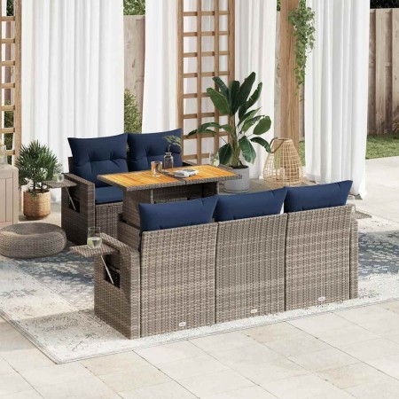 Set de muebles de jardín 6 pzas y cojines ratán sintético gris en Conjuntos de jardín | Comprar online en Foru.es