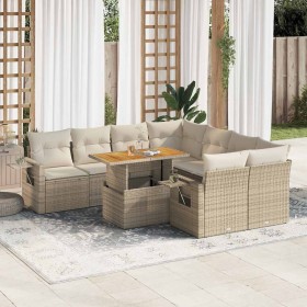 Set de sofás de jardín con cojines 9 pzas ratán sintético beige en Conjuntos de jardín | Comprar online en Foru.es