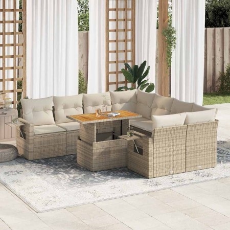 Set de sofás de jardín con cojines 9 pzas ratán sintético beige en Conjuntos de jardín | Comprar online en Foru.es