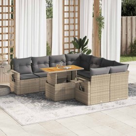 Set de sofás de jardín con cojines 9 pzas ratán sintético beige en Conjuntos de jardín | Comprar online en Foru.es