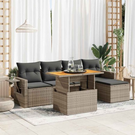 Set de muebles de jardín 6 pzas y cojines ratán sintético gris en Conjuntos de jardín | Comprar online en Foru.es