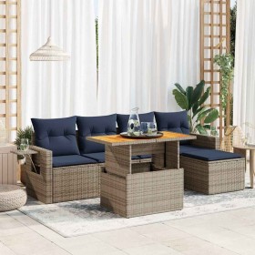 Set de muebles de jardín 6 pzas y cojines ratán sintético gris en Conjuntos de jardín | Comprar online en Foru.es
