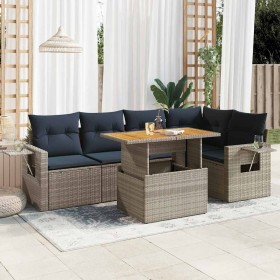 Set de muebles de jardín 6 pzas y cojines ratán sintético gris en Conjuntos de jardín | Comprar online en Foru.es