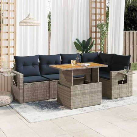 Set de muebles de jardín 6 pzas y cojines ratán sintético gris en Conjuntos de jardín | Comprar online en Foru.es