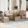 Set sofás de jardín 7 piezas y cojines ratán sintético beige en Conjuntos de jardín | Comprar online en Foru.es