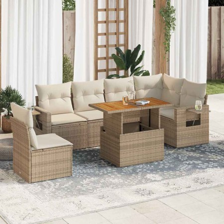 Set sofás de jardín 7 piezas y cojines ratán sintético beige en Conjuntos de jardín | Comprar online en Foru.es
