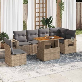 Set sofás de jardín 7 piezas y cojines ratán sintético beige en Conjuntos de jardín | Comprar online en Foru.es
