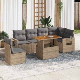 Set sofás de jardín 7 piezas y cojines ratán sintético beige en Conjuntos de jardín | Comprar online en Foru.es