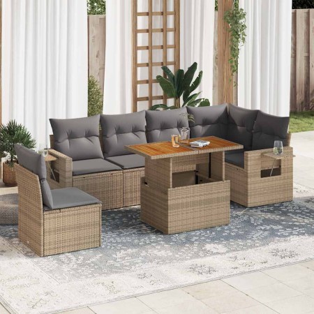 Set sofás de jardín 7 piezas y cojines ratán sintético beige en Conjuntos de jardín | Comprar online en Foru.es