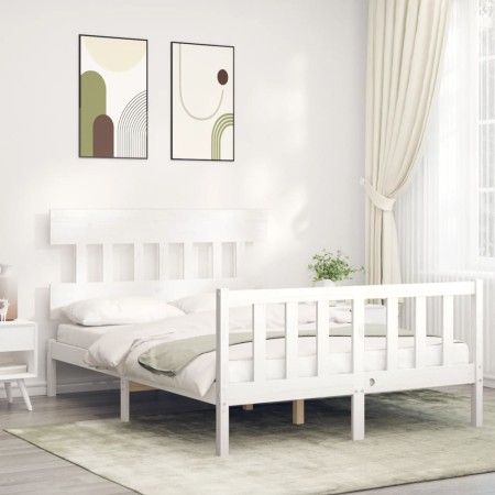 Estructura de cama con cabecero madera maciza blanco 140x200 cm de vidaXL, Camas y somieres - Ref: Foro24-3193337, Precio: 13...