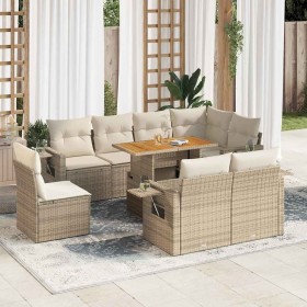 Set de sofás de jardín con cojines 9 pzas ratán sintético beige en Conjuntos de jardín | Comprar online en Foru.es