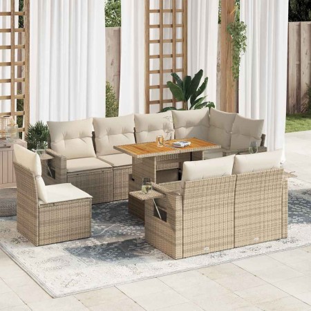 Set de sofás de jardín con cojines 9 pzas ratán sintético beige en Conjuntos de jardín | Comprar online en Foru.es