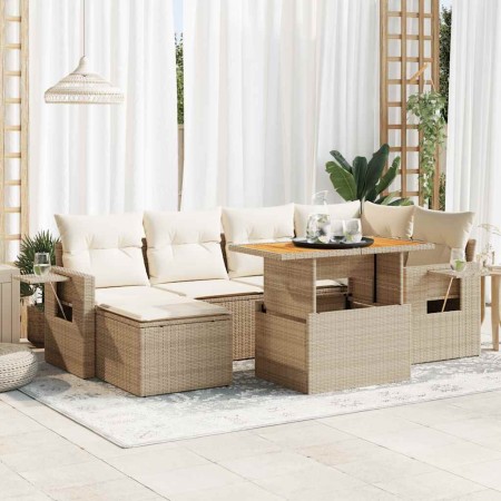 Set sofás de jardín 7 piezas y cojines ratán sintético beige en Conjuntos de jardín | Comprar online en Foru.es