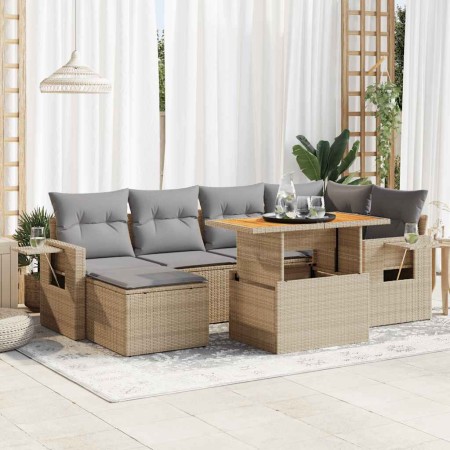 Set sofás de jardín 7 piezas y cojines ratán sintético beige en Conjuntos de jardín | Comprar online en Foru.es