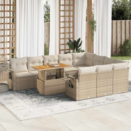 Set de sofás de jardín 11pzas con cojines ratán sintético beige en Conjuntos de jardín | Comprar online en Foru.es