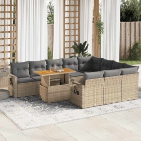 Set de sofás de jardín 11pzas con cojines ratán sintético beige en Conjuntos de jardín | Comprar online en Foru.es