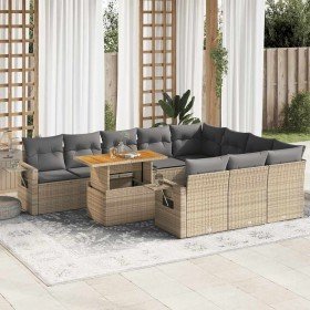 Set de sofás de jardín 11pzas con cojines ratán sintético beige en Conjuntos de jardín | Comprar online en Foru.es