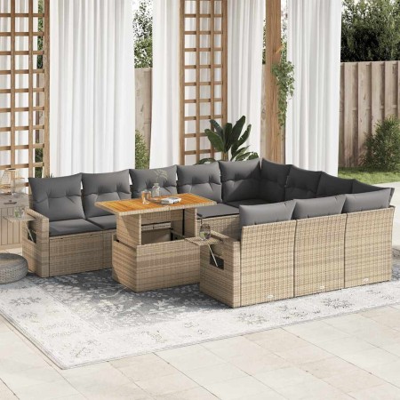 Set de sofás de jardín 11pzas con cojines ratán sintético beige en Conjuntos de jardín | Comprar online en Foru.es
