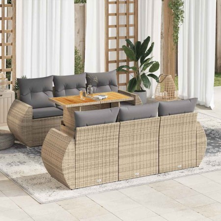 Set sofás de jardín 7 piezas y cojines ratán sintético beige en Conjuntos de jardín | Comprar online en Foru.es