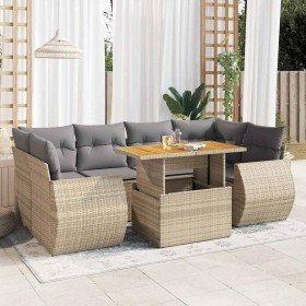 Set sofás de jardín 7 piezas y cojines ratán sintético beige en Conjuntos de jardín | Comprar online en Foru.es