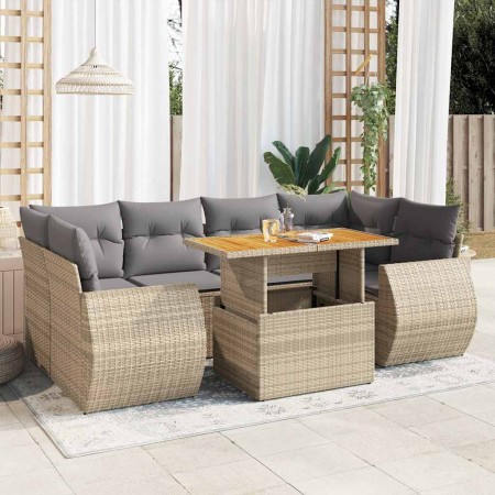 Set sofás de jardín 7 piezas y cojines ratán sintético beige en Conjuntos de jardín | Comprar online en Foru.es