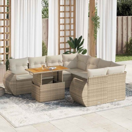 Set de sofás de jardín con cojines 9 pzas ratán sintético beige en Conjuntos de jardín | Comprar online en Foru.es