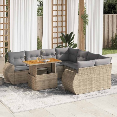 Set de sofás de jardín con cojines 9 pzas ratán sintético beige en Conjuntos de jardín | Comprar online en Foru.es