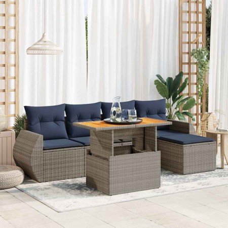 Set de muebles de jardín 6 pzas y cojines ratán sintético gris en Conjuntos de jardín | Comprar online en Foru.es