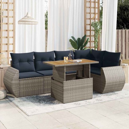 Set de muebles de jardín 6 pzas y cojines ratán sintético gris en Conjuntos de jardín | Comprar online en Foru.es