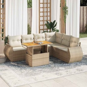 Set sofás de jardín 7 piezas y cojines ratán sintético beige en Conjuntos de jardín | Comprar online en Foru.es