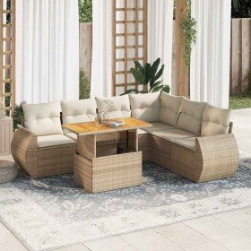 Set sofás de jardín 7 piezas y cojines ratán sintético beige en Conjuntos de jardín | Comprar online en Foru.es