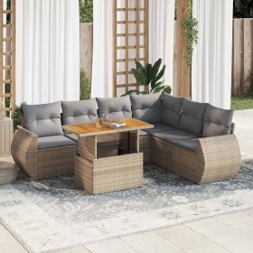 Set sofás de jardín 7 piezas y cojines ratán sintético beige en Conjuntos de jardín | Comprar online en Foru.es