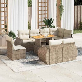 Set de sofás de jardín con cojines 9 pzas ratán sintético beige en Conjuntos de jardín | Comprar online en Foru.es