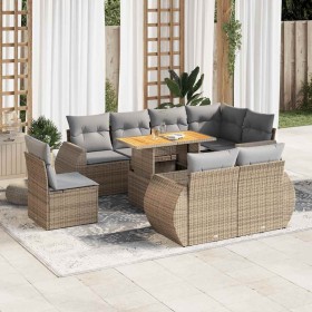 Set de sofás de jardín con cojines 9 pzas ratán sintético beige en Conjuntos de jardín | Comprar online en Foru.es