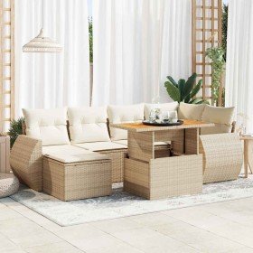Set sofás de jardín 7 piezas y cojines ratán sintético beige en Conjuntos de jardín | Comprar online en Foru.es