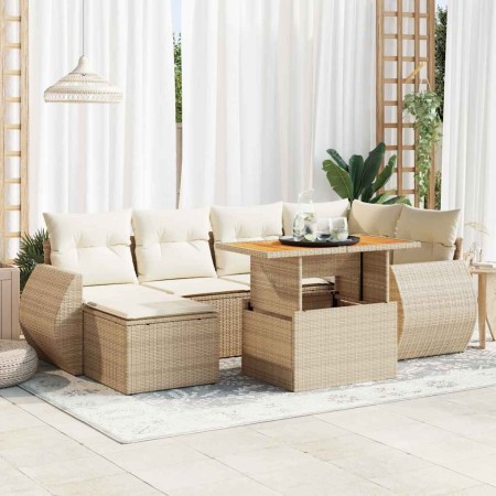 Set sofás de jardín 7 piezas y cojines ratán sintético beige en Conjuntos de jardín | Comprar online en Foru.es