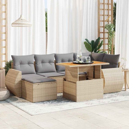 Set sofás de jardín 7 piezas y cojines ratán sintético beige en Conjuntos de jardín | Comprar online en Foru.es
