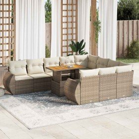 Set de sofás de jardín 11pzas con cojines ratán sintético beige en Conjuntos de jardín | Comprar online en Foru.es