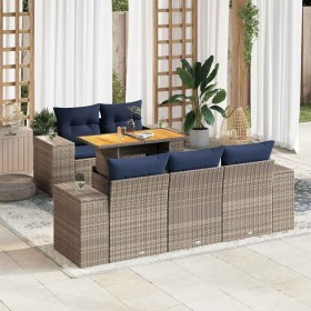 Set de muebles de jardín 6 pzas y cojines ratán sintético gris en Conjuntos de jardín | Comprar online en Foru.es