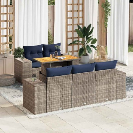 Set de muebles de jardín 6 pzas y cojines ratán sintético gris en Conjuntos de jardín | Comprar online en Foru.es