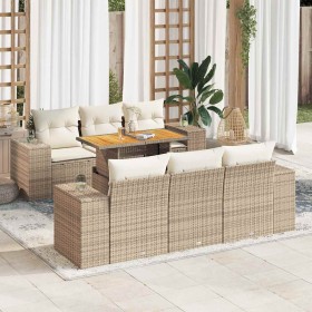 Set sofás de jardín 7 piezas y cojines ratán sintético beige en Conjuntos de jardín | Comprar online en Foru.es