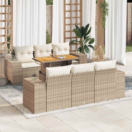 Set sofás de jardín 7 piezas y cojines ratán sintético beige en Conjuntos de jardín | Comprar online en Foru.es