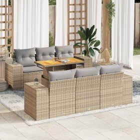 Set sofás de jardín 7 piezas y cojines ratán sintético beige en Conjuntos de jardín | Comprar online en Foru.es