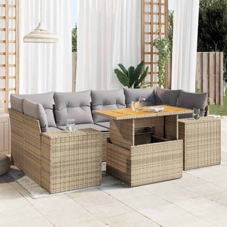Set sofás de jardín 7 piezas y cojines ratán sintético beige en Conjuntos de jardín | Comprar online en Foru.es
