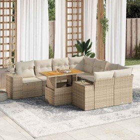 Set de sofás de jardín con cojines 9 pzas ratán sintético beige en Conjuntos de jardín | Comprar online en Foru.es
