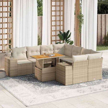Set de sofás de jardín con cojines 9 pzas ratán sintético beige en Conjuntos de jardín | Comprar online en Foru.es