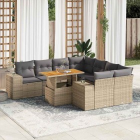 Set de sofás de jardín con cojines 9 pzas ratán sintético beige en Conjuntos de jardín | Comprar online en Foru.es