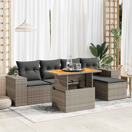 Set de muebles de jardín 6 pzas y cojines ratán sintético gris en Conjuntos de jardín | Comprar online en Foru.es