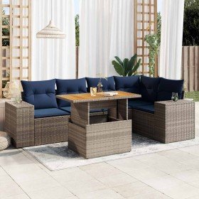 Set de muebles de jardín 6 pzas y cojines ratán sintético gris en Conjuntos de jardín | Comprar online en Foru.es