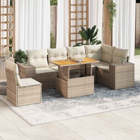 Set sofás de jardín 7 piezas y cojines ratán sintético beige en Conjuntos de jardín | Comprar online en Foru.es